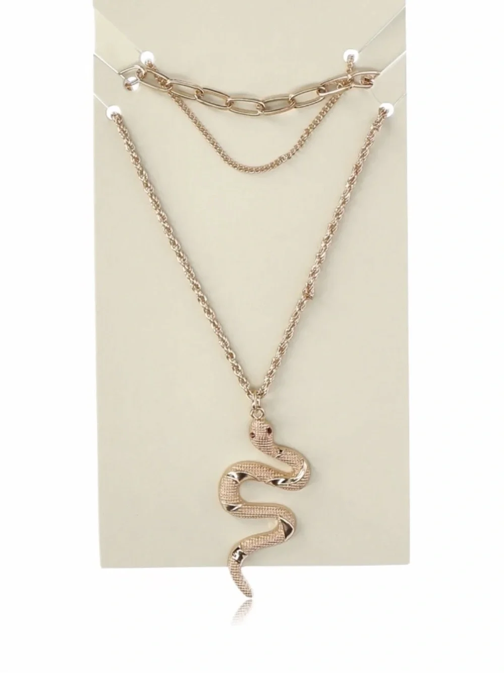 Gold Snake Pendant Layered Multi Necklace Set, 3 Piece